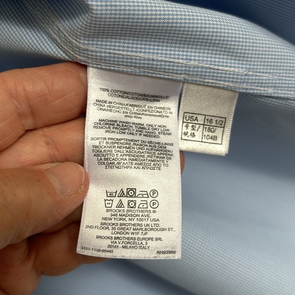 Brooks Brothers blue & white mini houndstooth dress shirt in size 16 1/2 -2/3. - Picture 8 of 12